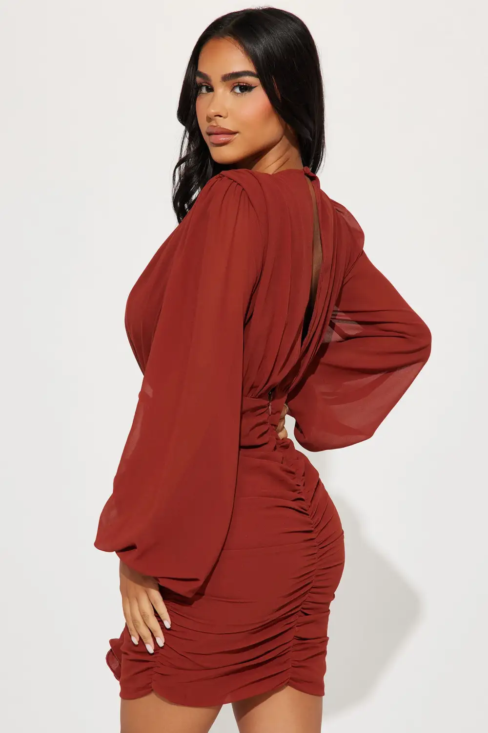 About The Business Ruched Mini Dress - Cognac