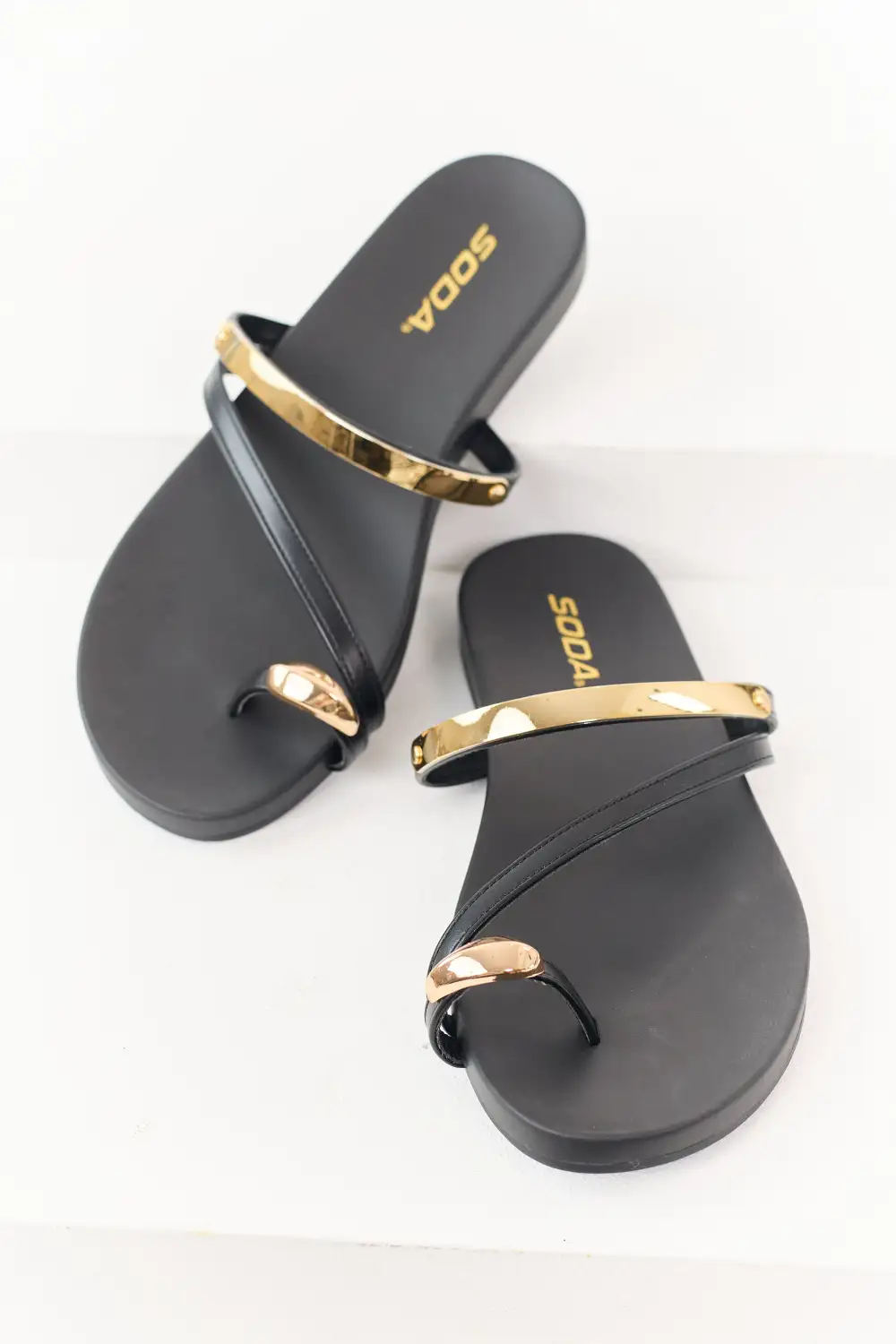Faux Leather Toe Strap Sandals
