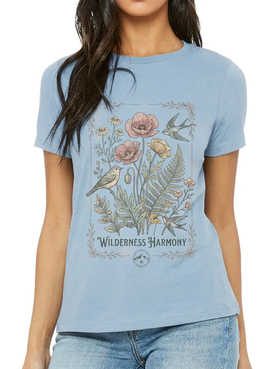 Women's Nature Lover Wilderness Harmony Bird Floral Printed T-shirt