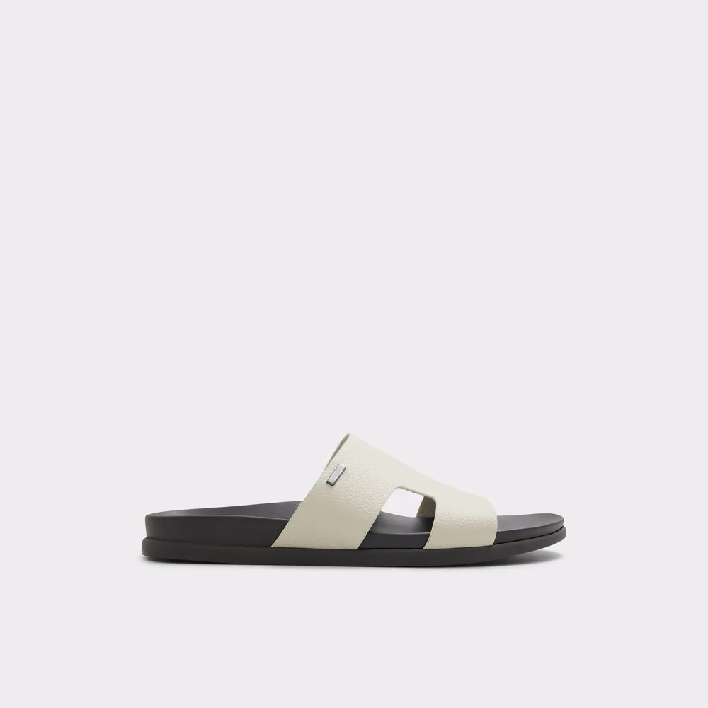 Light Grey Leather Cutout Flat Slides