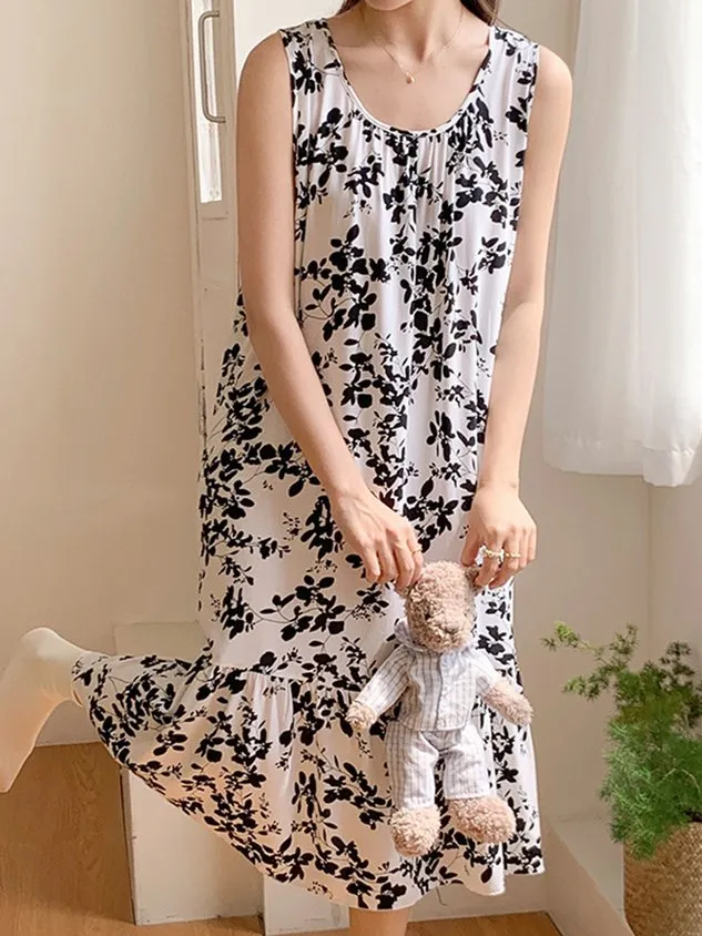 Breathable Casual Loose Floral Print Nightdress