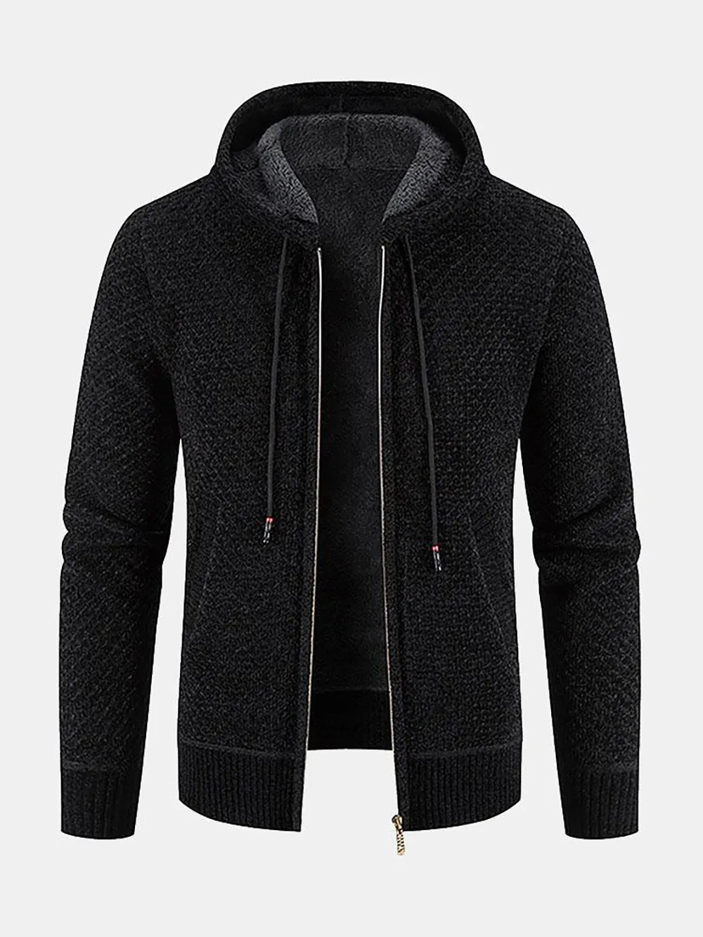 Teddy Lined Textured Hooded Cardigan