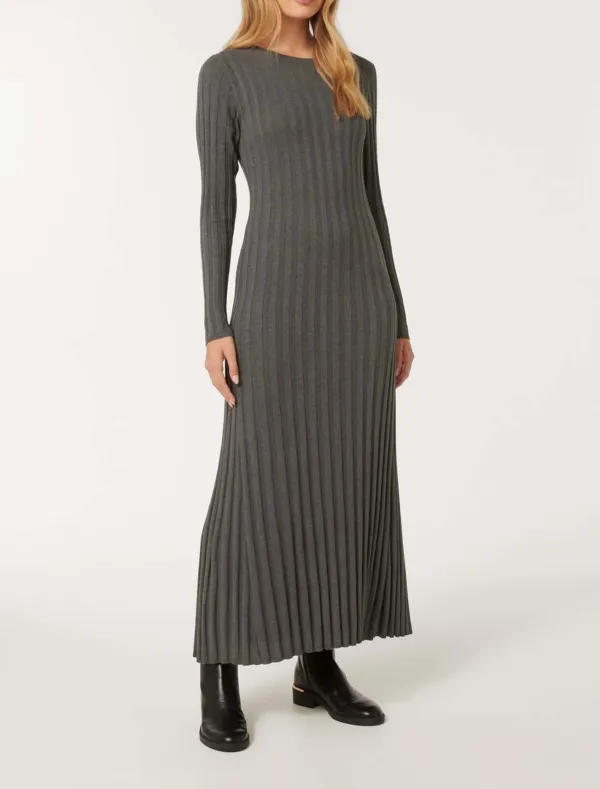 Grey Crew-Neck Knit Dress