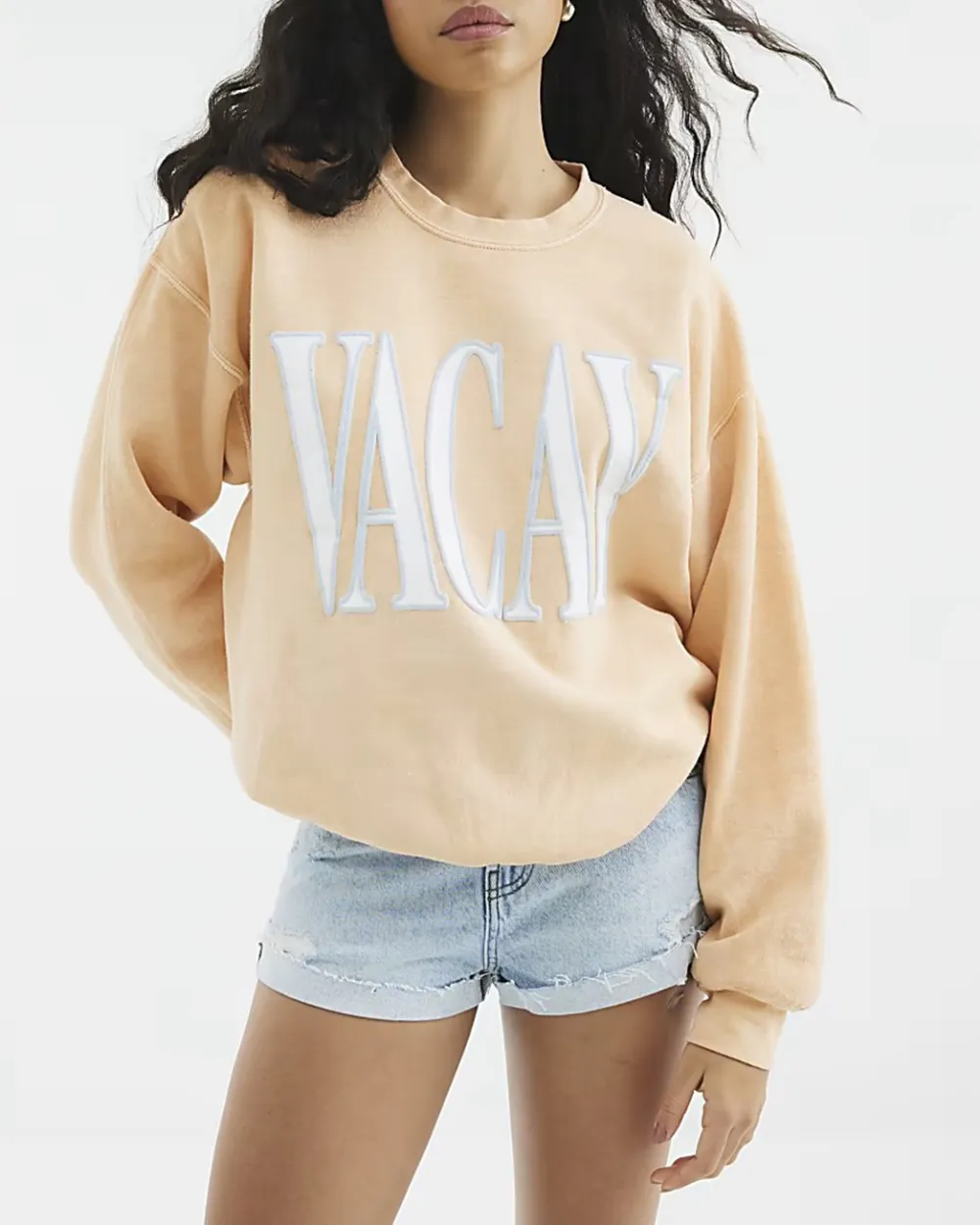 Orange Art Letters Long Sleeve Crewneck Sweatshirts