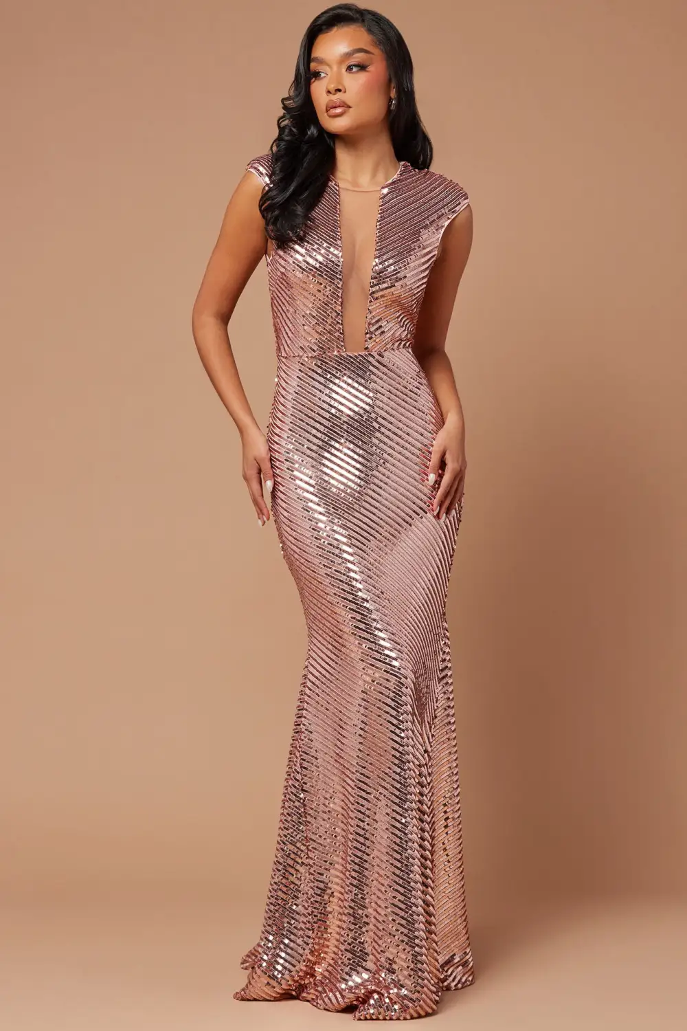 Reese Sequin Gown - Rose Gold