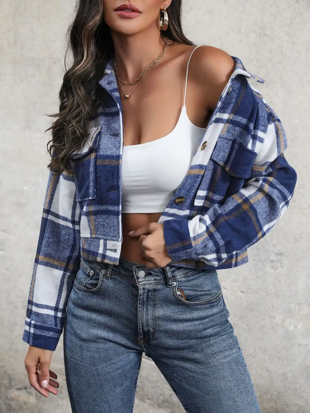 GYPSY-Plaid Button Up Cropped Jacket