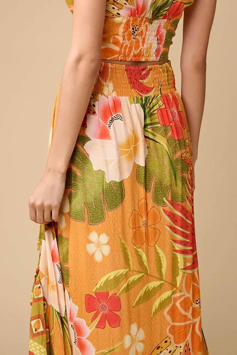 Orange And Green Geometric Print Wrap Crop Top