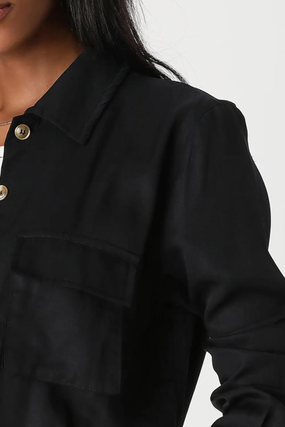 Casual Style Black Cropped Utility Jacket