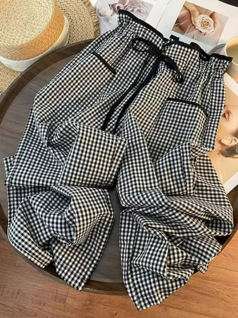 Gingham High Waisted Wide Leg Pants
