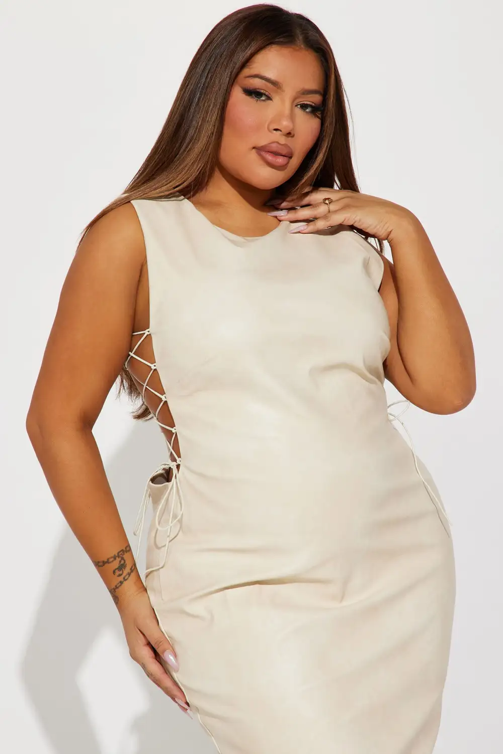 Trinity Leather Maxi Dress - Cream