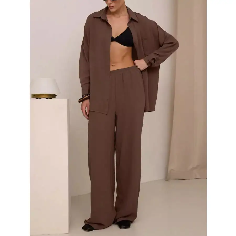 Button Up Long Sleeve Shirt and Pants Set
