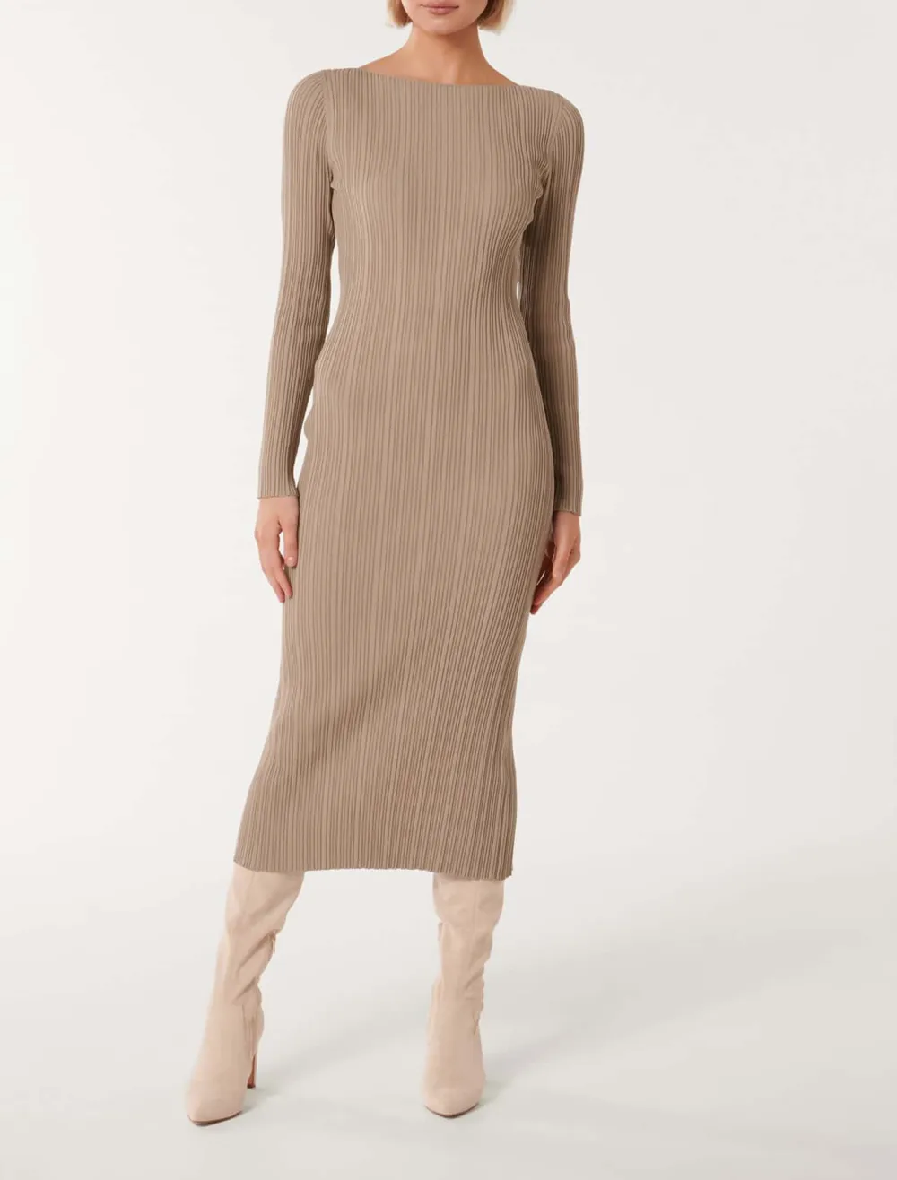 Long-Sleeve Rib Knit Dress