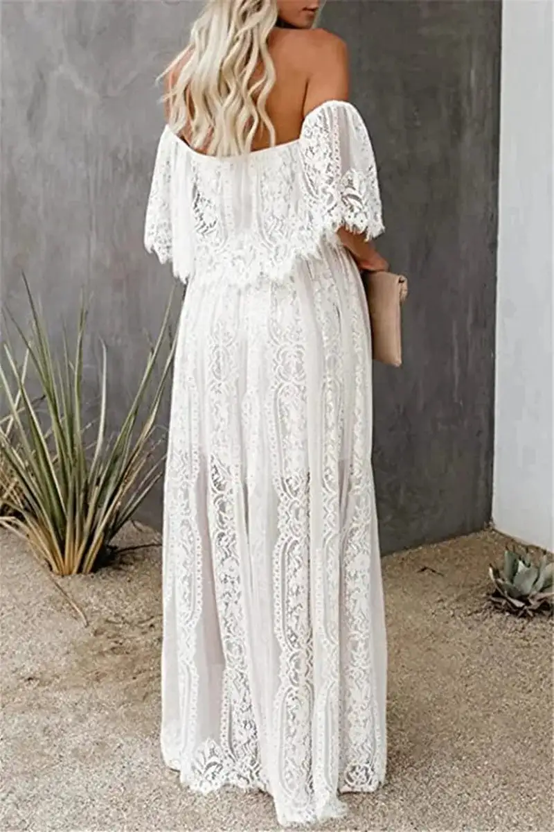 Majestic White Lace Off Shoulder Boho Dress