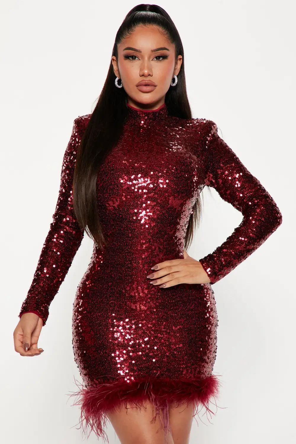 Sparkle In The Night Sequin Mini Dress - Burgundy