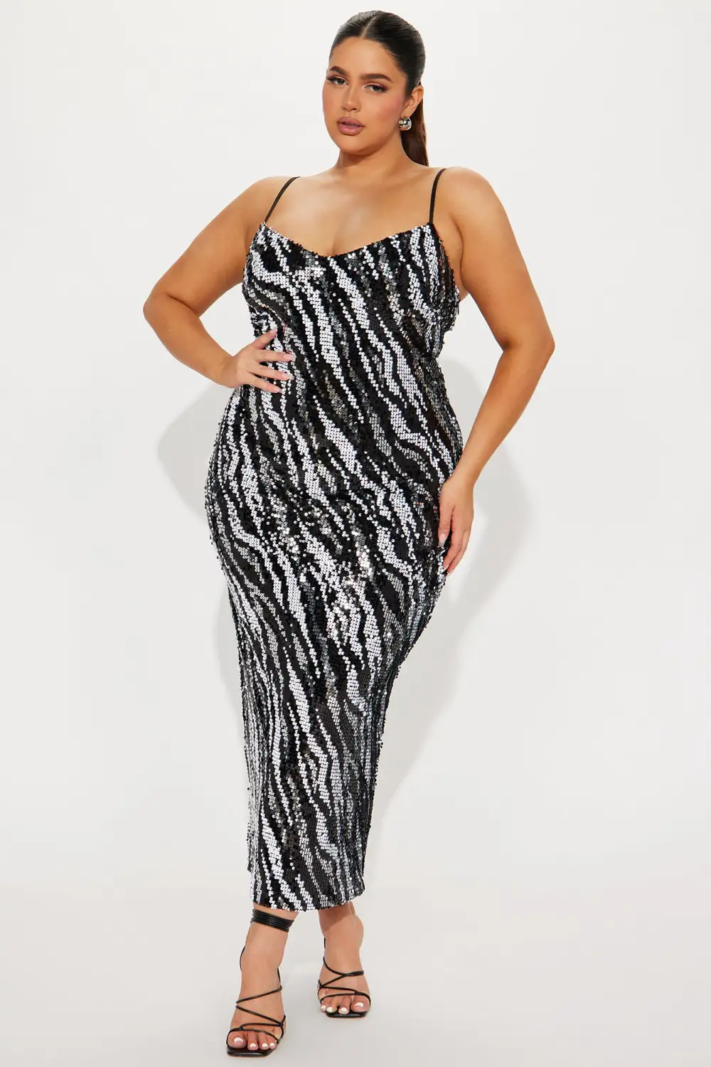 Selena Sequin Maxi Dress - Black/White