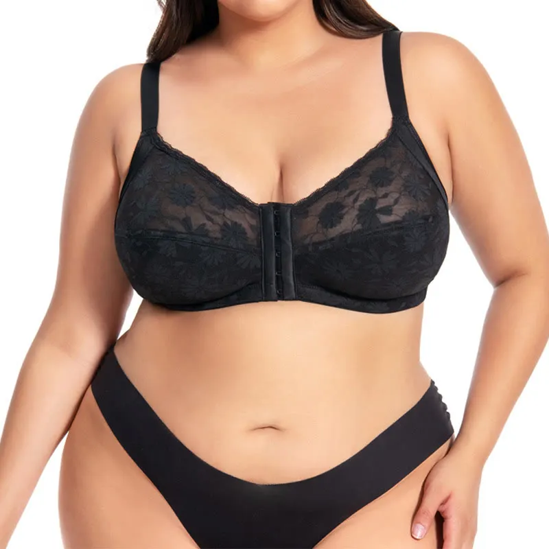 Front Buckle Lace Wireless Bra