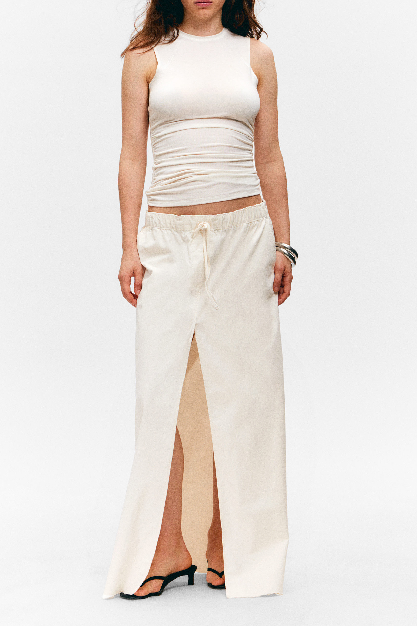 Slit Drawstring Maxi Skirt