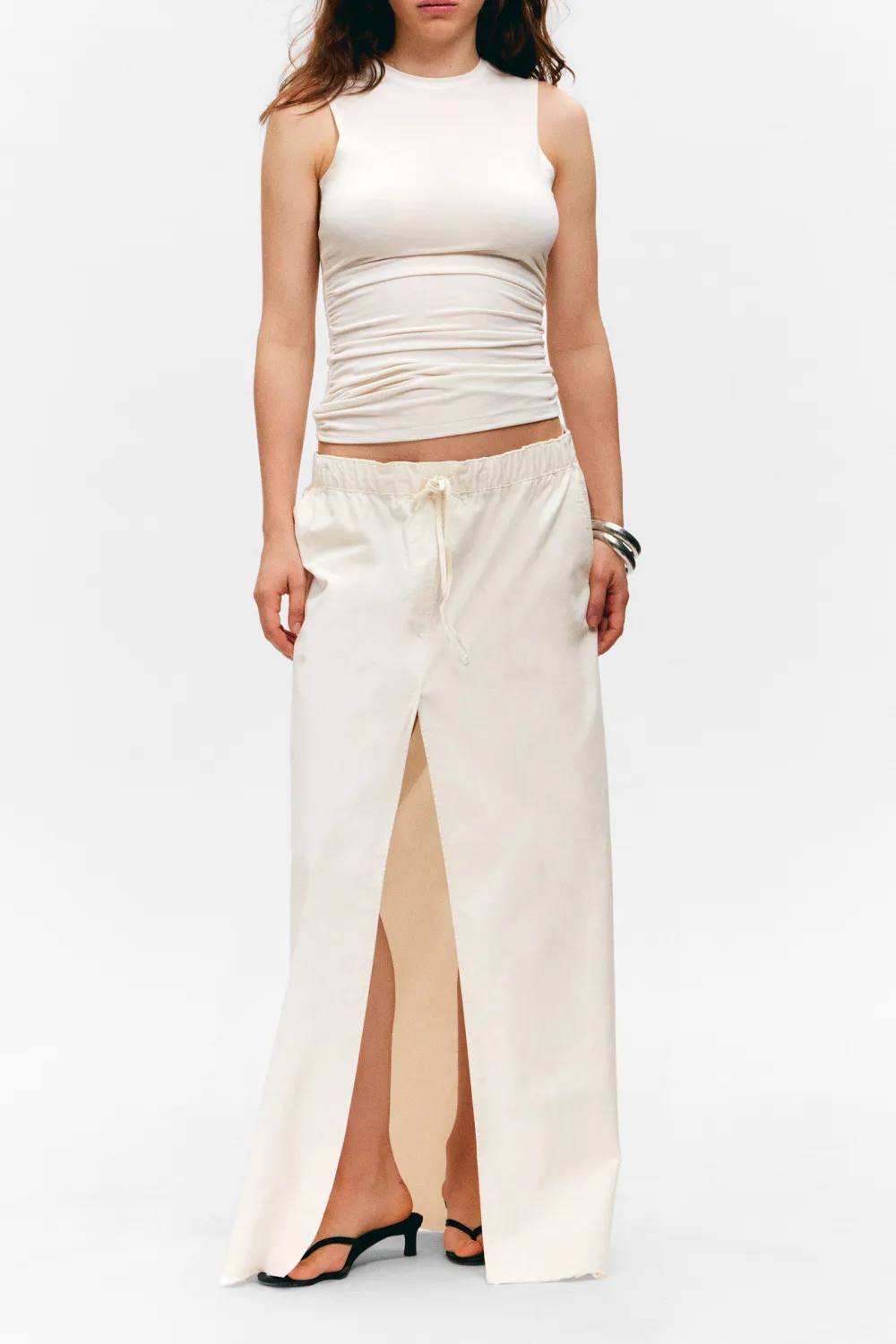 Slit Drawstring Maxi Skirt