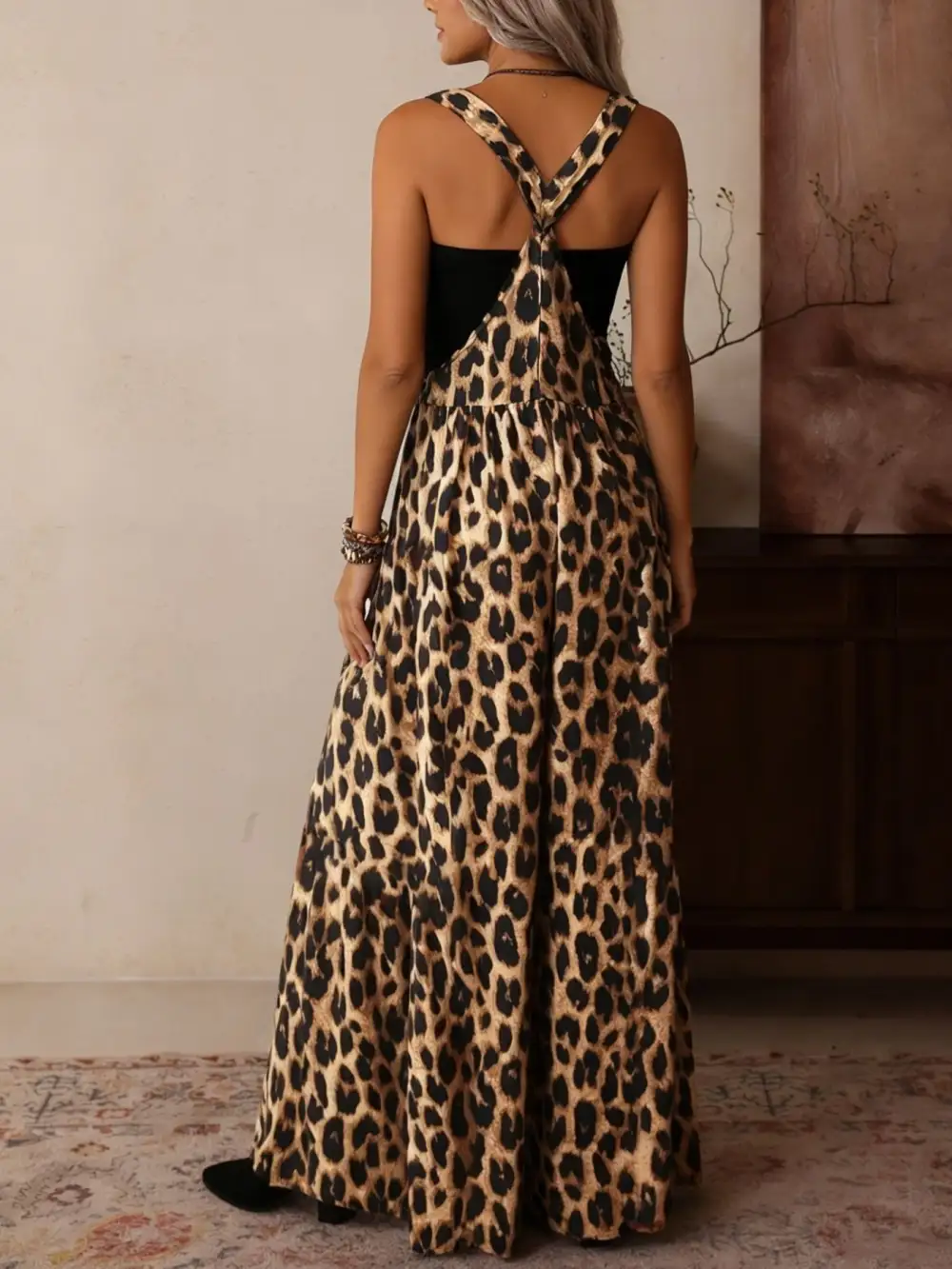 Leopard Print Wide Leg Overalls