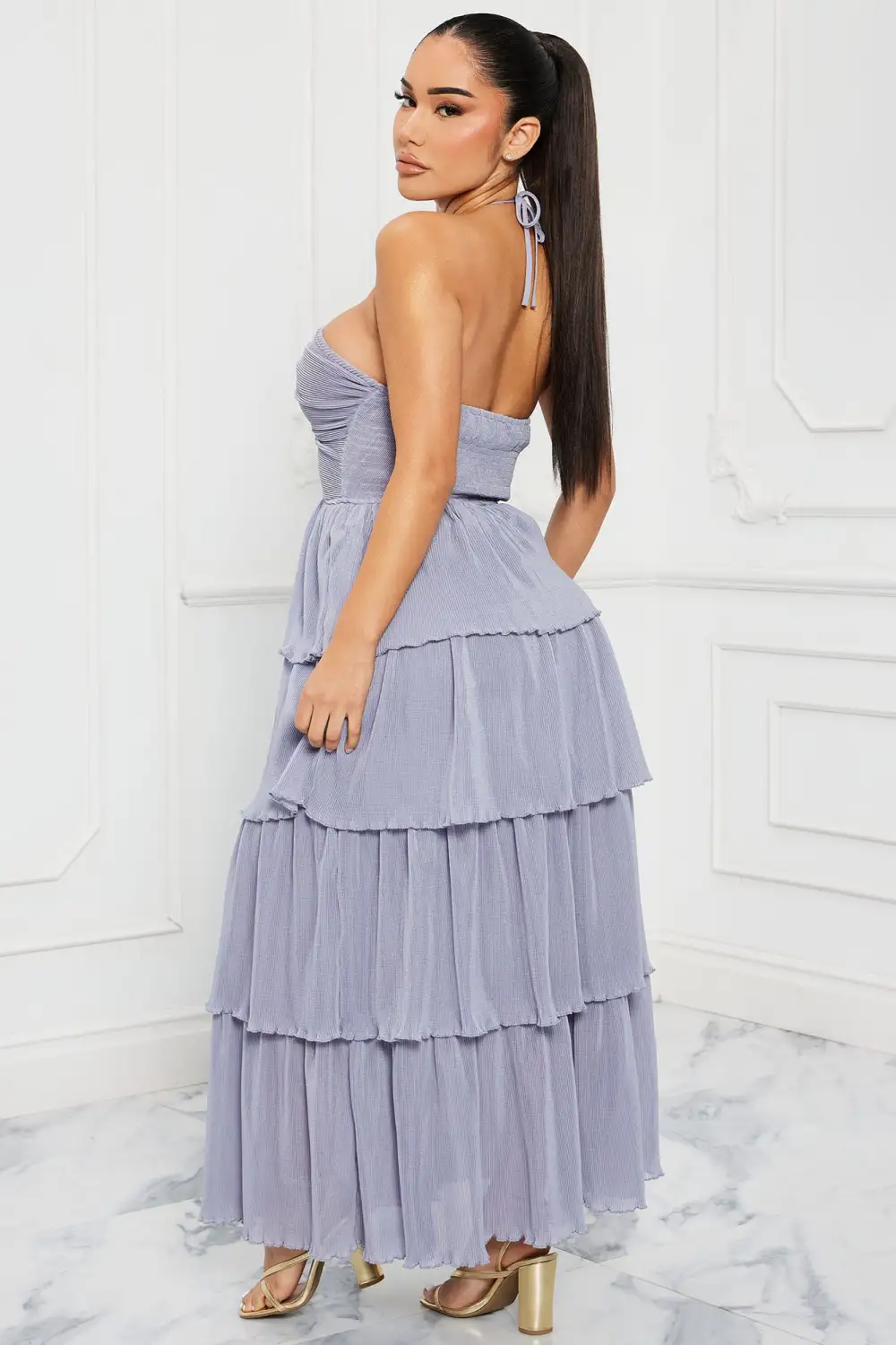 Jazmyn Plisse Maxi Dress - Light Blue