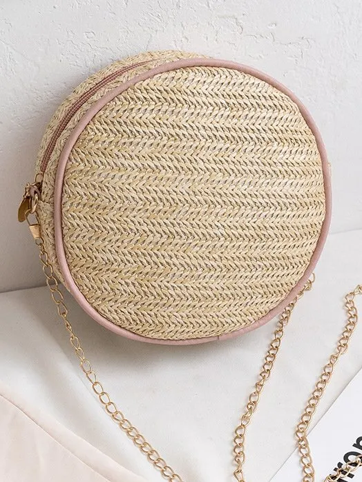 Urban Casual Straw Woven Round Messenger Bag Vacation Women's Shoulder Bag