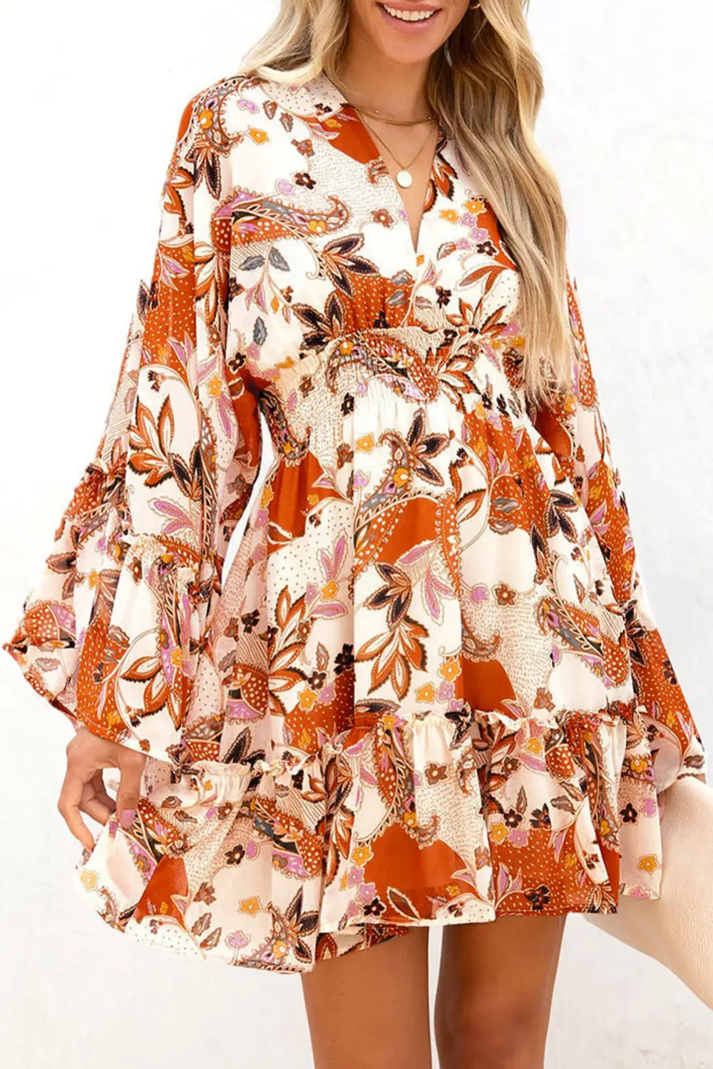 Tailored Mini Floral Ruffle Dress
