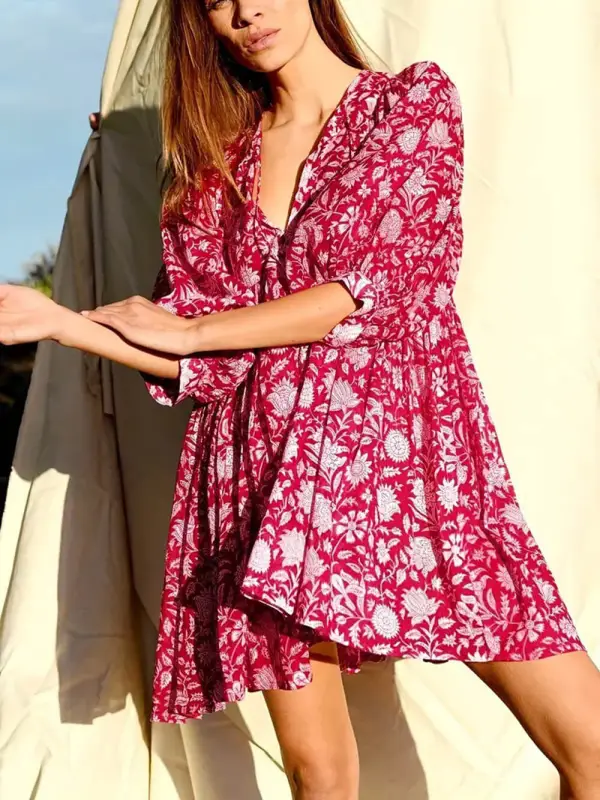 Vacation Retro Style Loose Printed Mini Dress