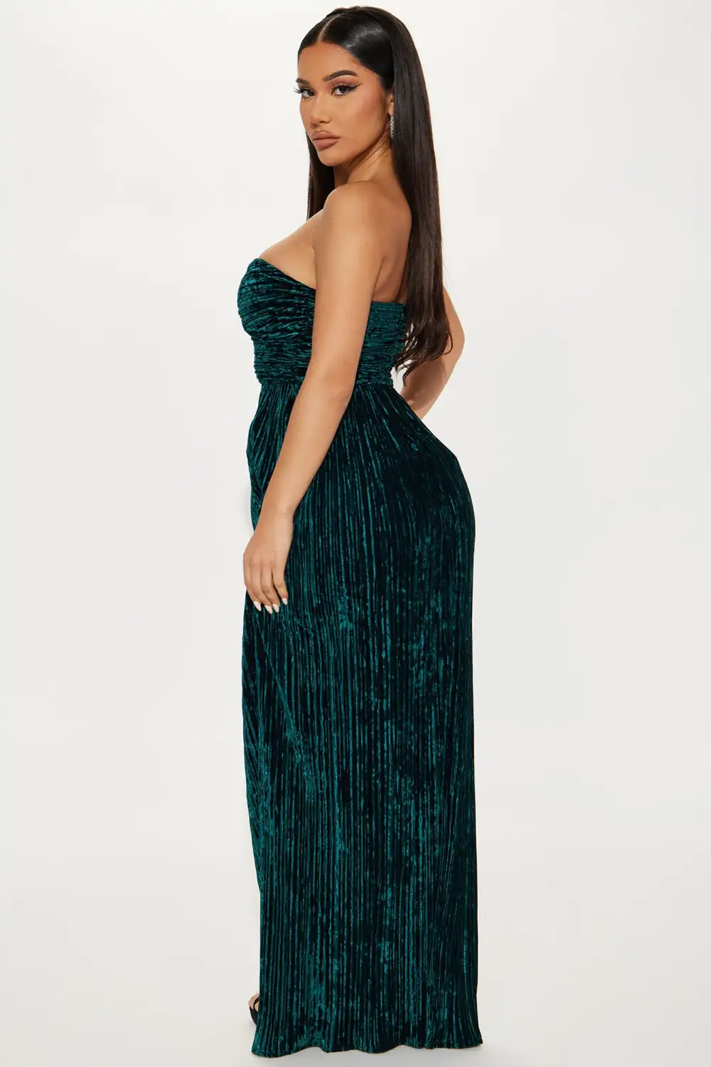Mila Velvet Plisse Maxi Dress - Hunter