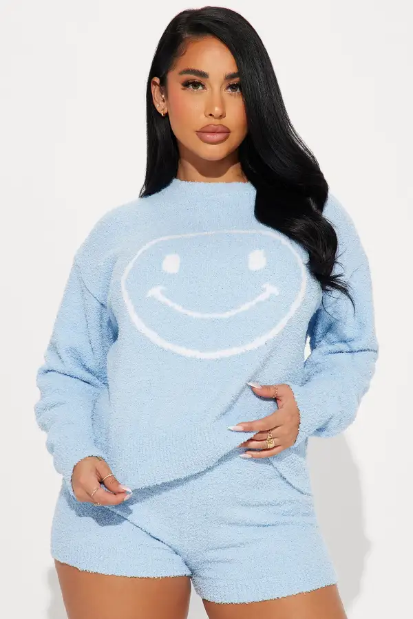 Happy Feelings Cozy Short Set - Light Blue