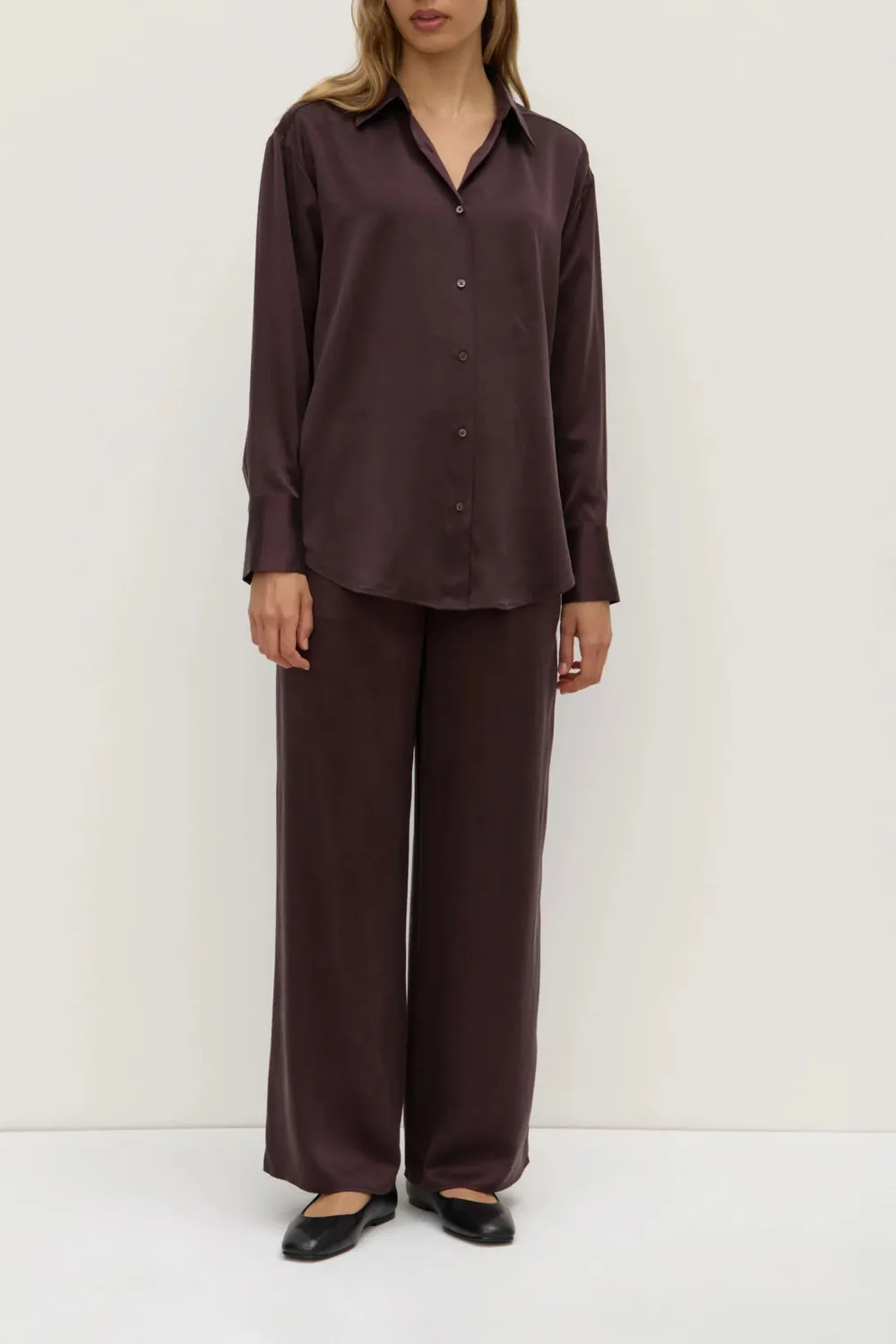 Solid Color Loose Silk Shirt