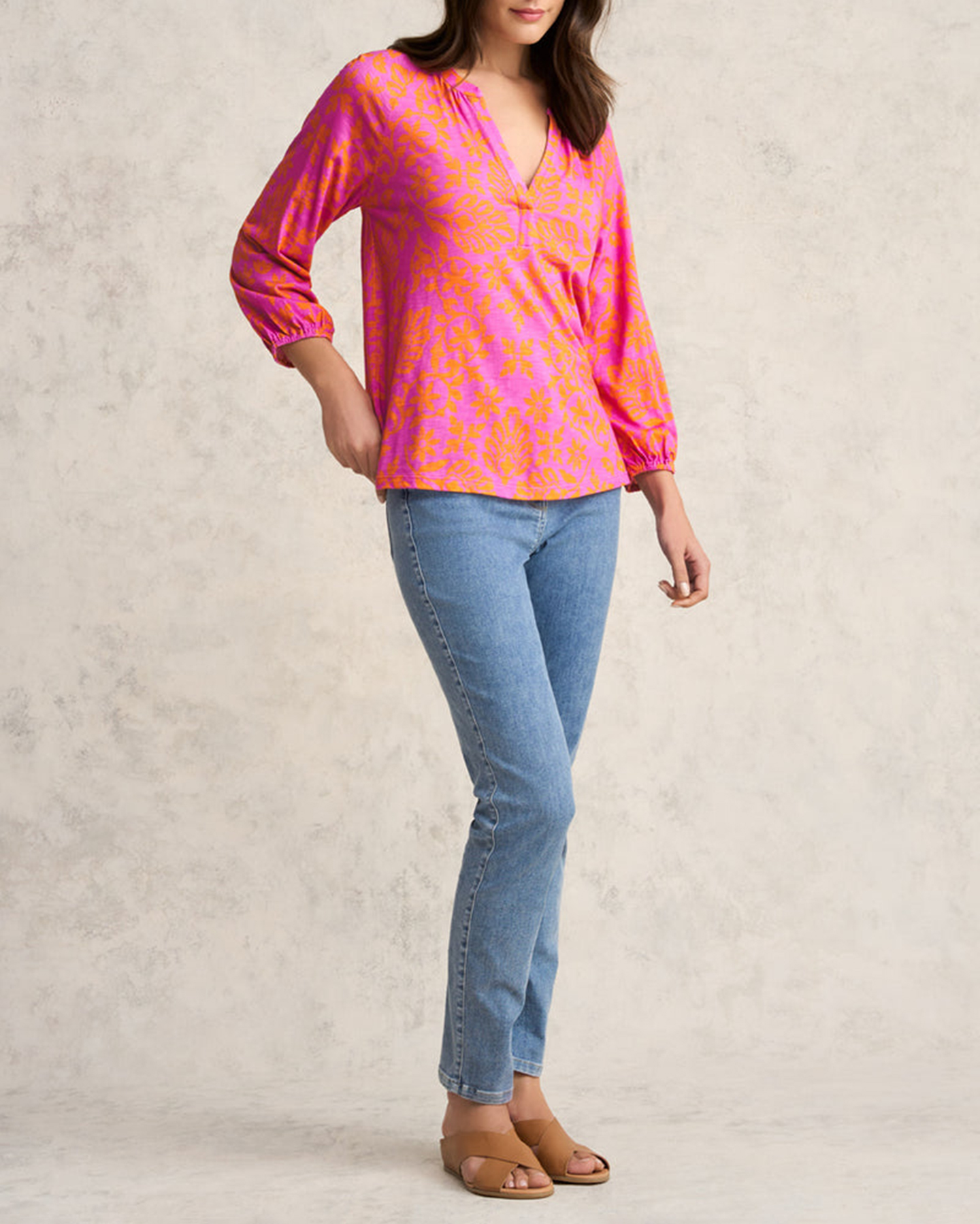 Printed Jersey Top - Pink Orange Print