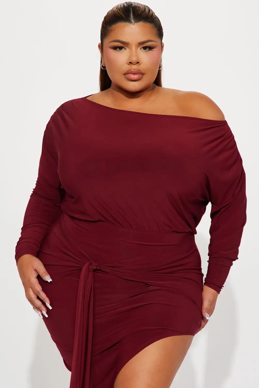 Karen Tied Up Midi Dress - Burgundy