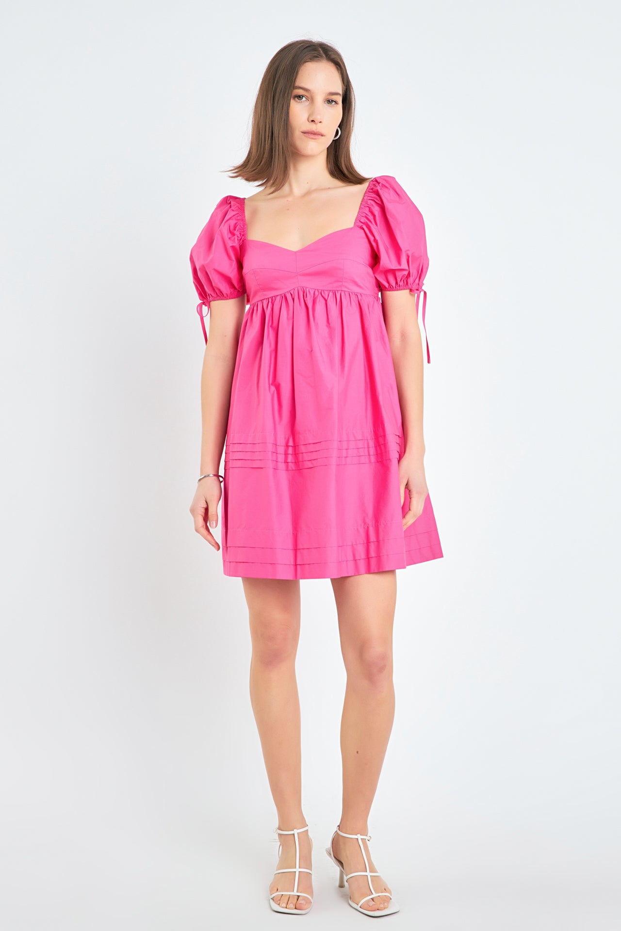 Pleated Detail Puff Sleeve Mini Dress