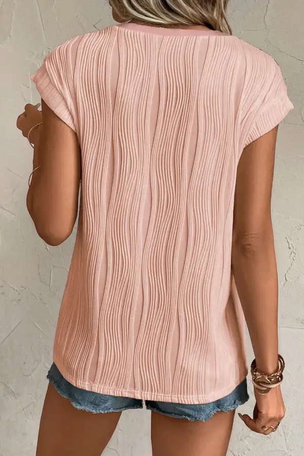 Relaxed Wavy Textured Button Neck Tee