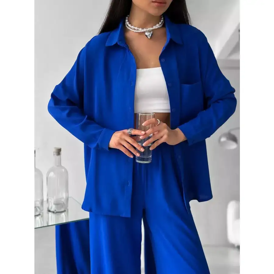 Button Up Long Sleeve Shirt and Pants Set