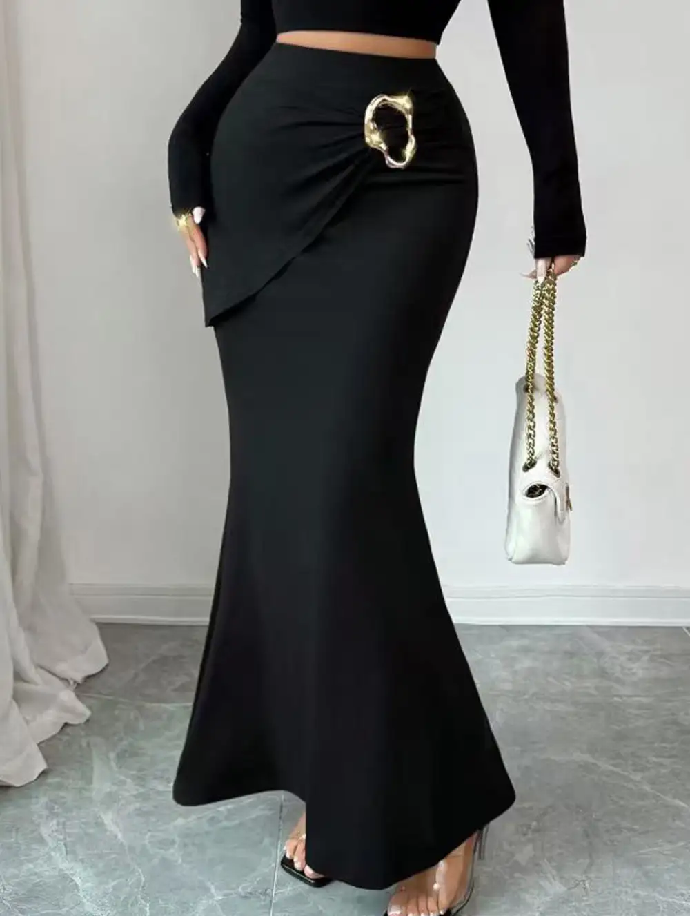Mermaid Metal Detail Midi Skirt
