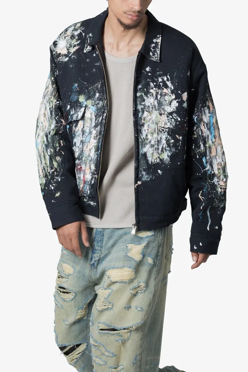 BLACK PAINT SPLATTER WORK JACKET