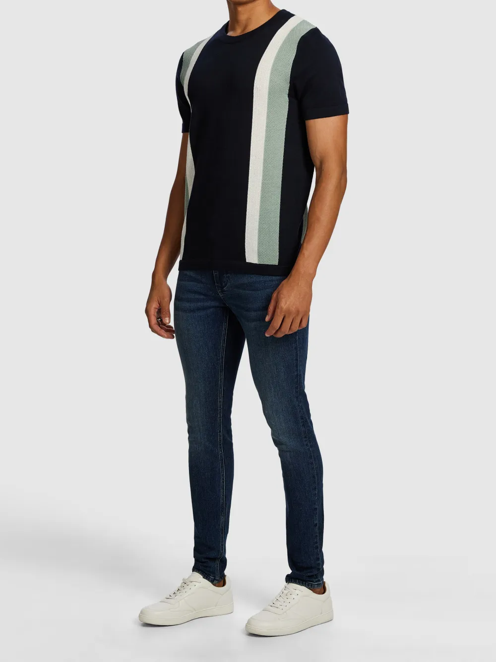 Color Blocked Knit Short Sleeve T-Shirt