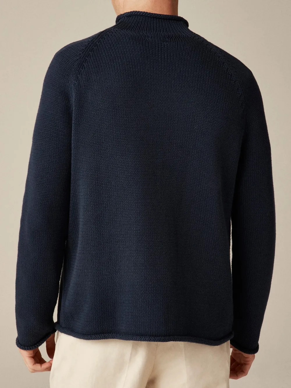 Navy Blue Mock Neck Wool Sweater
