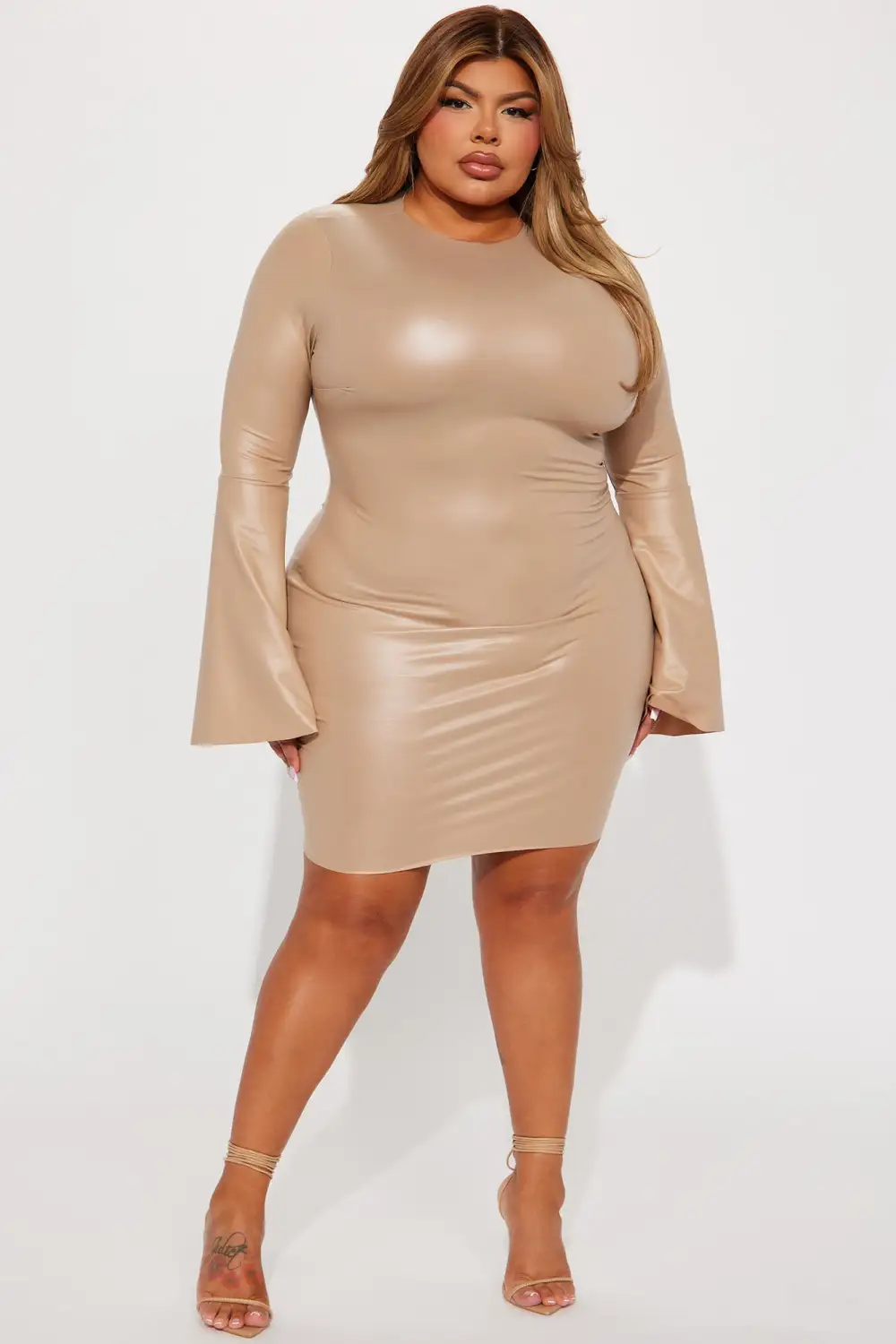 Lana Faux Leather Mini Dress - Taupe