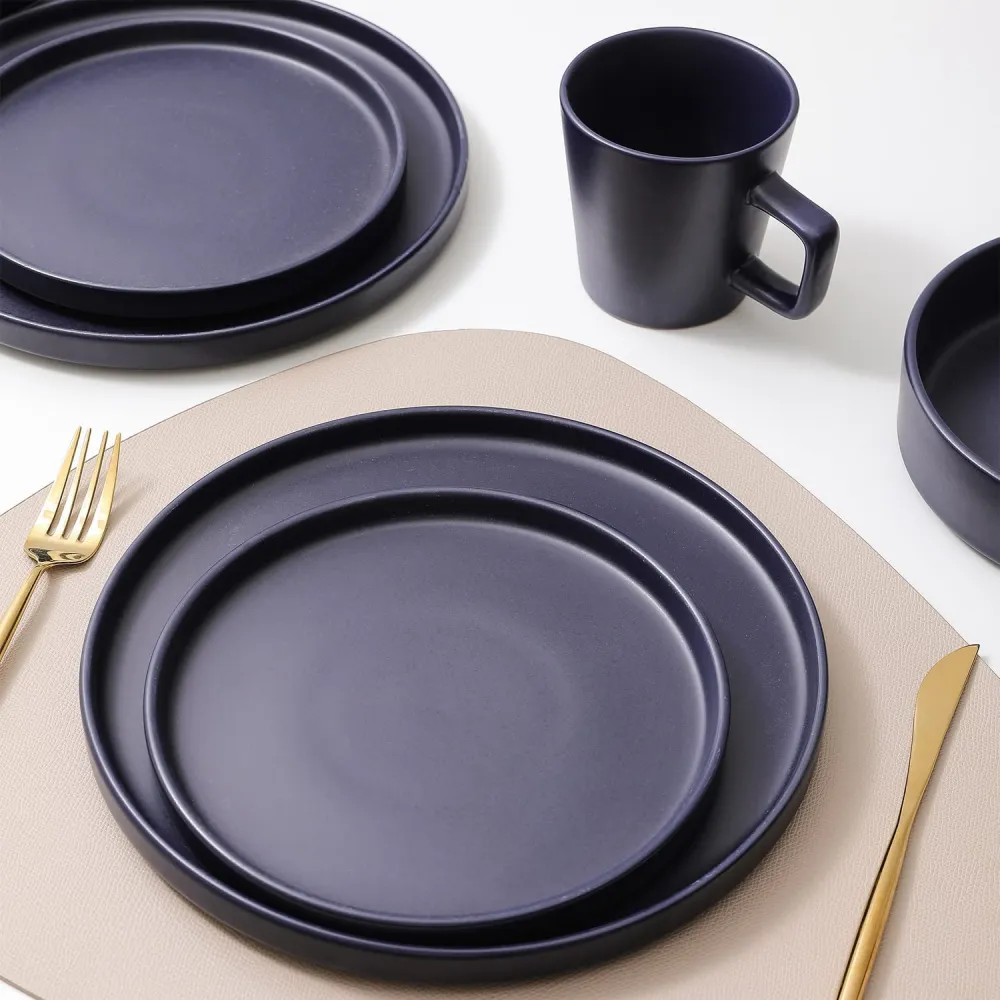 Stone Lain Coupe Dinnerware Set, Service For 8, Black Matte