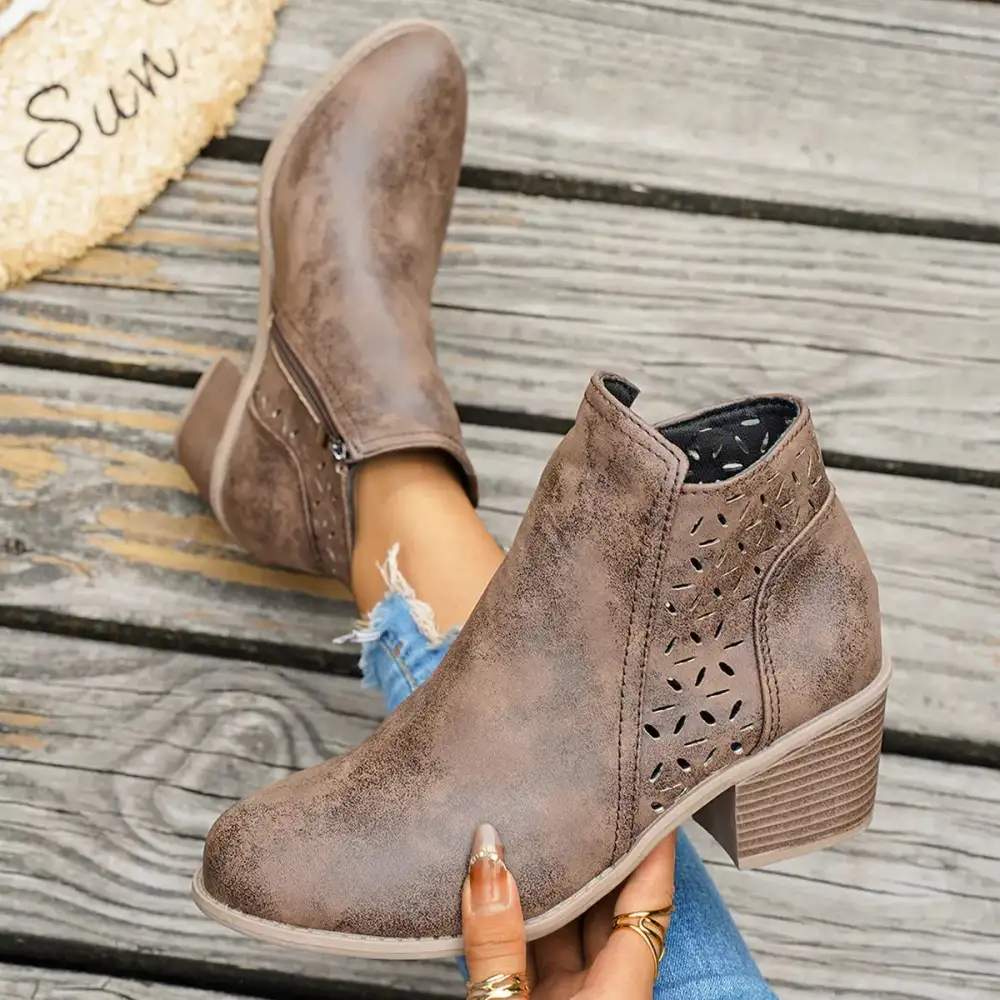 Refined Round Toe Block Heel Boots