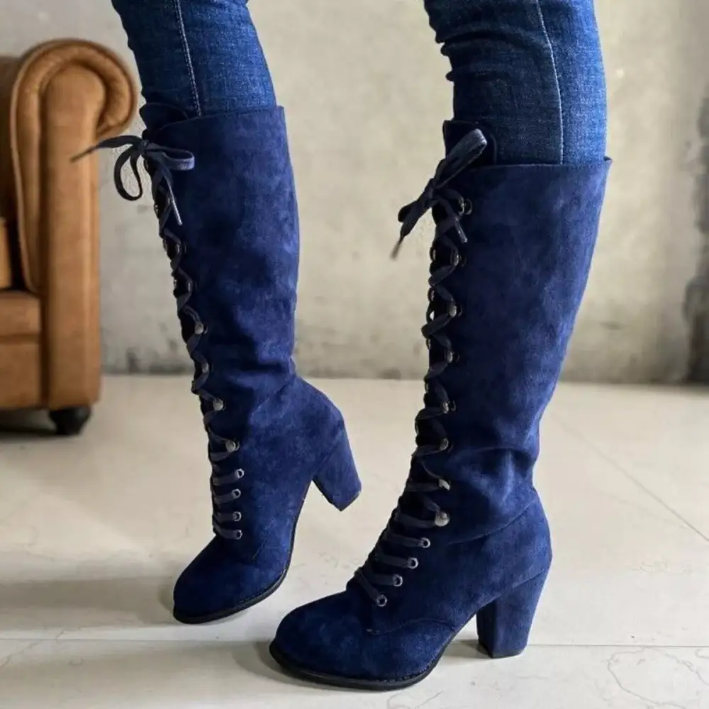 Refined Lace-Up Block Heel Boots