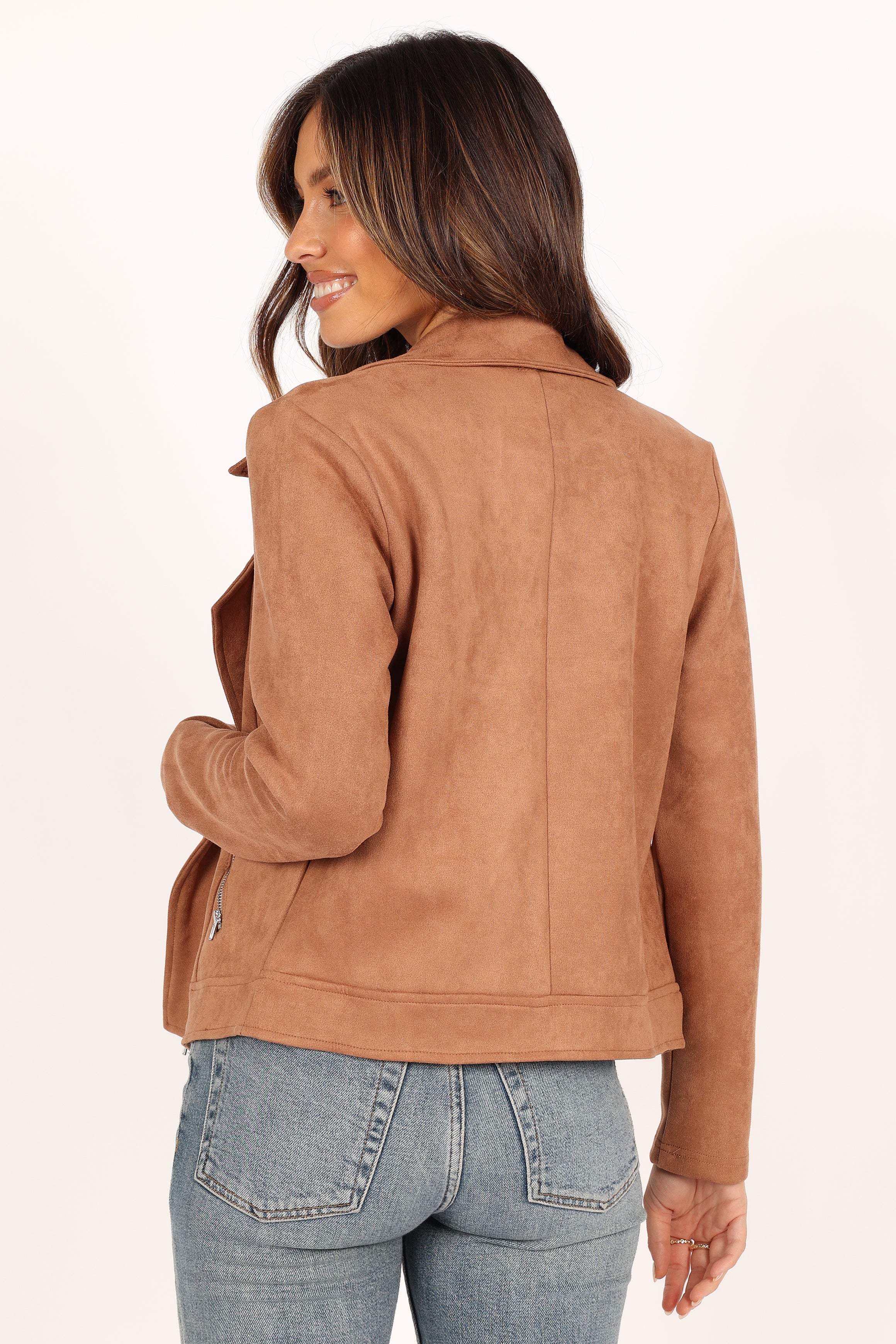 Spencer Faux Suede Moto Jacket - Tan