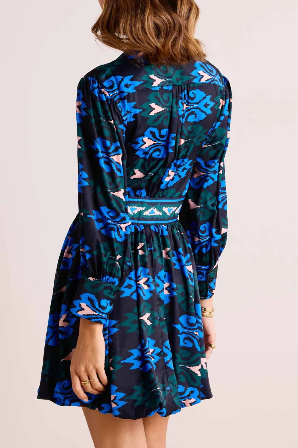 Blue Floral Print V-Neck Long Sleeve Dress