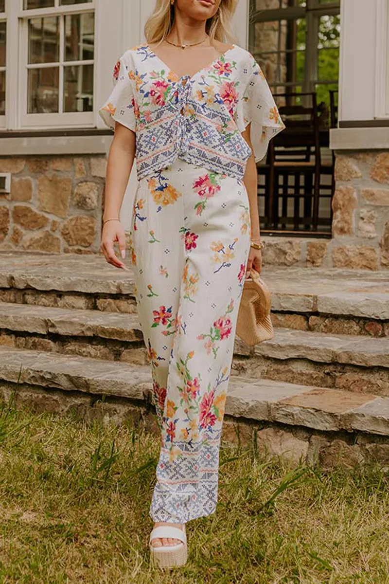 Pastoral Art Floral Ladies Loose Pants