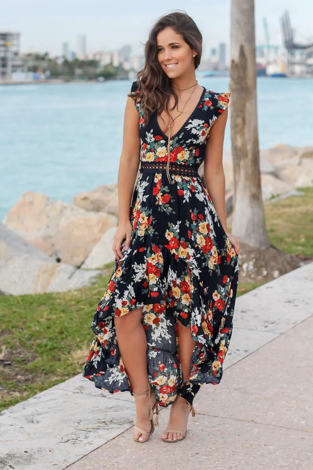 Bohemian Blossom Floral Open Back Boho Maxi Dress