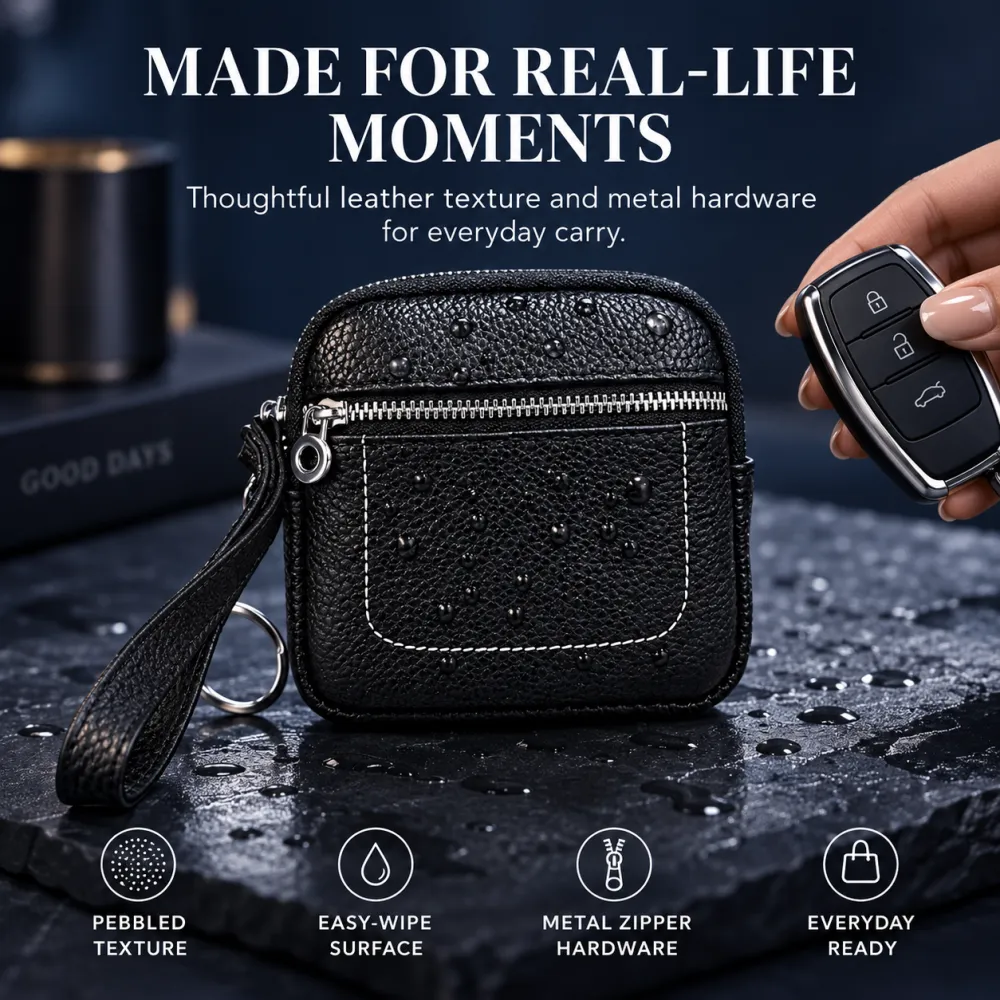 Square Mini Leather Card Wallet & Purse, Zipper Lock Design, Fashion Casual Style Coin Pouch, Perfect Unisex Gift for All Seasons, Stylish Wallet, Coin Bag, Change Purse