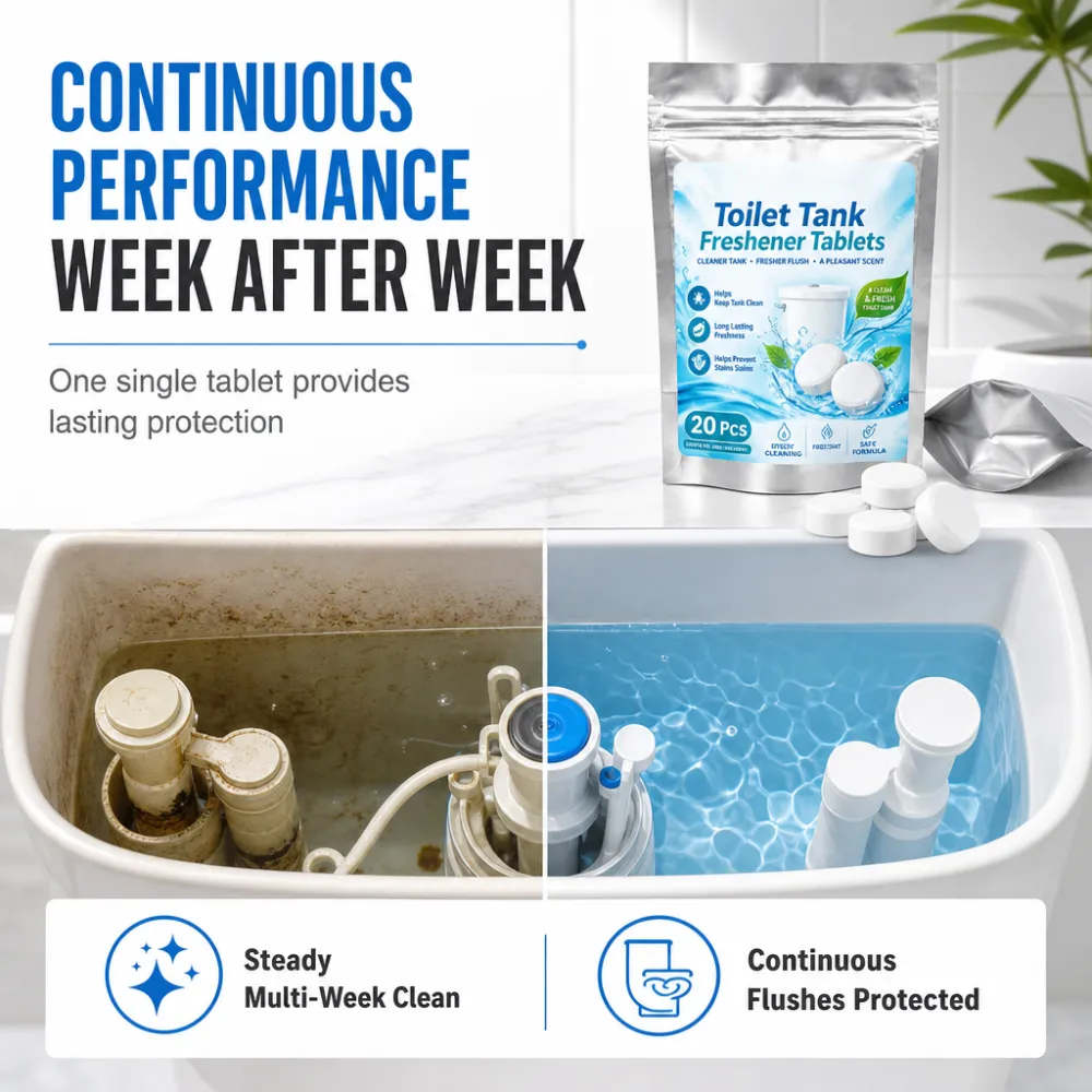 20 Pack Toilet Tank Freshener Tablets – effervescent action fights odor, slow release cleans constantly. Gentle on plumbing! 🧼