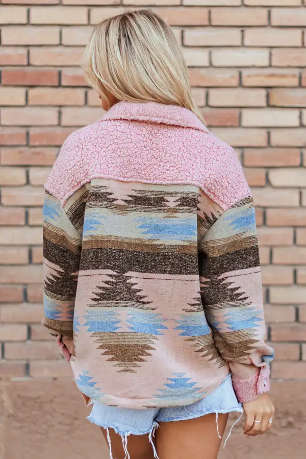 Western Pattern Geometric Pattern Sherpa Coat Jacket